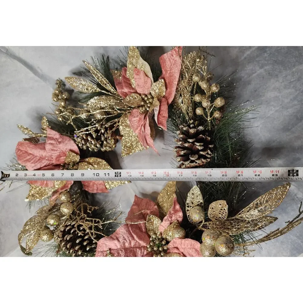 Elegant Champagne Christmas Wreath Front Door Gold Pine Cones Berries 22